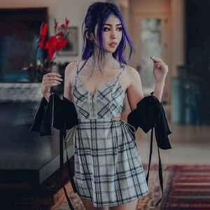 Lychee The Label Koucha Plaid Waist Cutout Dress 